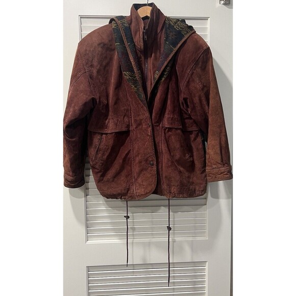 VTG Adventure Bound Suede Western Thinsulate Navajo Aztec Tribal Hooded Jacket - Picture 2 of 11